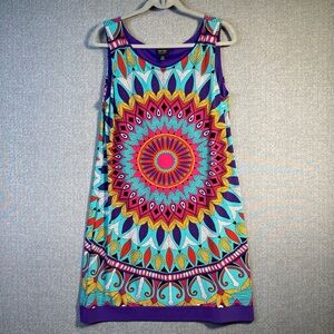Nicole by Nicole Miller Large Sleeveless Sheath Dress Colorful Mandala Print